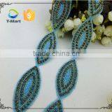 Blue Beaded Rhinestone Crystal Bridal Ribbon Belt Craft Applique thumbnail-1