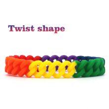 Factory Price Custom Twist Shape Multi-color Segmented Rainbow Gay Waterproof Durable Homosexuality Couple Silicone Bracelet thumbnail-5