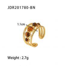 Vintage Gold Plated Stone Rings Set for Women Boho Adjustable Gemstone Stackable Rings Stainless Steel Fashion Jewelry thumbnail-4
