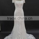 Off-shoulder Straight Neckline Horse Tail at Hem Make Ruffle Effect Sheath Wedding Dress thumbnail-1
