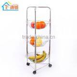 Multifunction movable metal 3 tiers fruit basket stand with wheels/Removable shelf