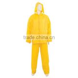 Yellow hooded pvc rain suit 2pcs raincoat