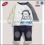 high quality autumn printed baby clothes set with two different color stipy raglan long sleeve