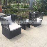 Modern Black Rattan High Back Wide Coffee Table Set thumbnail-3