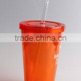 Double Wall Plastic Red Tumbler With Straw Lid 16oz thumbnail-3