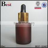 China 30 ml Cosmetic Essential Oil Lotion Perfume Dark Green Glass Dropper Bottle With Gold Aluminum Dropper thumbnail-1