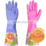 Red Wide Mouth Plus Velvet Long Flower Rubber Gloves Antiskid Household Dishwashing Cleaning Warm Gloves thumbnail-6