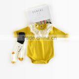 Wholesale Babies Products Newborn Pure Colour Frill Collar Baby Long Sleeve Romper thumbnail-5