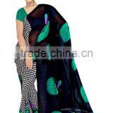Black & Grey Saree With Blouse Material thumbnail-3