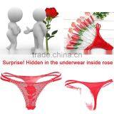 Valentine's Day Gift Cheap Women Thongs Sexy Lace Thongs For Ladies Rose Panties Rolling Pack thumbnail-4
