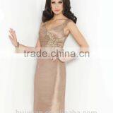 Formal Knee Length Long Sleeve Lace Satin Cocktail Short Dresses thumbnail-3