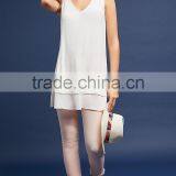 2017 MGOO White Sleeveless Blouse Split Hem Tops Ruffled Detail Double Layer Chiffon Fabric Women Longline Tops thumbnail-3