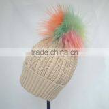 Myfur Random Color Raccoon Fur Pompom Knit Beanie Hat Wholesale thumbnail-4