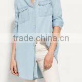Runwaylover EY2336B Ladies Long Style Fashion Washed Denim Blouse thumbnail-1