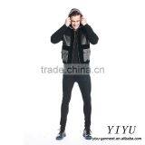 Men Patchwork Leather Knitted Jackets Coat Alpaca Hooded Sweater With Zipper thumbnail-4