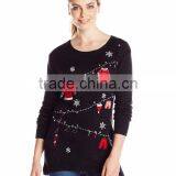 Women Black Sweater Christmas Clothesline Pattern Christmas Sweater Ugly thumbnail-1