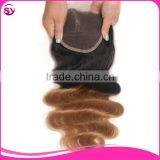 1B/27 Brazilian Ombre Blonde Hair Closure Piece, Free Parting Lace Closure Blonde thumbnail-3