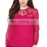 Popular Creation Latest Designer Chiffon Lace Neck Pattern Red Hot Comfortable Long Sleeve Western Beautiful Tunic Dress Top thumbnail-1