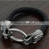 8mm Men Snakeskin Leather Oval Hasp Alloy Dragon Head Bracelet thumbnail-3