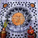 Indian Tapestry Cotton Sun and Moon Brush Print Purple Vintage Wall Hanging Good Morning Print Tapestries Throw Bedsheet