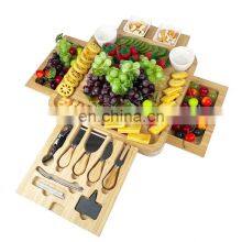 Bamboo Wood Charcuterie Platter Magnetic Slide-Out Drawers Cheese Board Set With Cutlery Knife thumbnail-5