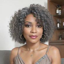 Trendy Design Wig Human Hair Salt & Pepper Kinky Curly Full Mechanism 250% Human Hair Wigs Brazilian Hair 10 Inch For Women thumbnail-1