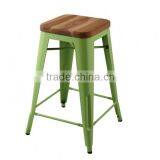 MCH-1505 Yellow Wood Stool 65cm Height Metal French Bistro Chairs thumbnail-3
