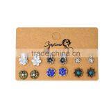 12 Pieces Vintage Mixed Colors Rhinestone Flowers Charm Stud Post Earrings Sets thumbnail-1