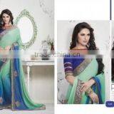 Brainy Sea Green Jacquard Designer Saree/famous Indian Saree Designers