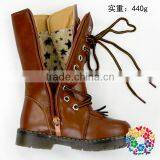Wholesale Toddler Girls Round Toe Brown Leather Fashion Combat Boots thumbnail-6