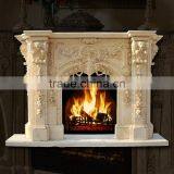Luxury Indoor Decoration Hand Carved Beige Marble Fireplace thumbnail-3