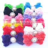 fashion baby&ladies cloth roll flower pearl center fabric butterfly cheap hair bows