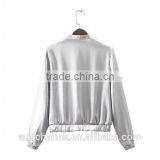 New Style Autumn Cheap Sliver Satin Plain Front Zipper Baseball Jackets thumbnail-6