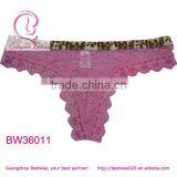 Sexy Lady Dresses Pink Thongs Full Transparent Lace With Leopard Elastic Band thumbnail-1
