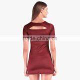 Wine Colored Solid Bodycon Dress For Ladies thumbnail-2