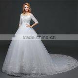 MGOO Lace Trim Hem Beaded Empire Vintage Floor Length Off Shoulder Wedding Dress Bride Grown Long Sleeve thumbnail-4