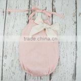 Summer Style Baby Clothing Infant Plain Pink Sleeveless Romper With Bow Baby Girls Linen Wear thumbnail-1