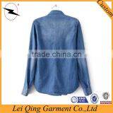 Two Pockets Garment Wash Denim Shirt Women thumbnail-2