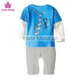 Gentlemen Boys False Two Pieces Straps Long Sleeve Bodysuit Cute Rompers Baby Boys Suit thumbnail-2