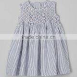 Woven Cotton Stripe Smocked Sleeveless Girl Dress thumbnail-1