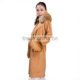 Myfur Factory Wholesale Wool Coat With Detachable Red Fox Fur Collar and Fox Fur Cuff Wool Fur Jacket thumbnail-1