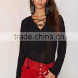 Latest Chiffon Blouse Ruffled Lady Blouse Wholesale Lace up Blouses 2015 thumbnail-2