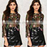 Fashion Transparent Mesh Floral Embroidery Top Tees Summer Short Sleeve T-Shirt Apparel thumbnail-1