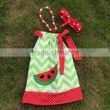 Professional Design Latest Style Girls Watermelon Green Chevron Dress With Necklace and Headband thumbnail-1