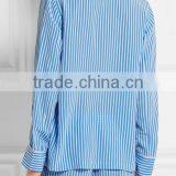 Navy Blue Custom Stripe Women High Quality 100% Silk Sleep Wear thumbnail-3