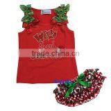 Xmas Baby Red Green Chevron Bloomers Rhinestone Wild about Santa Tank Top 3-12M