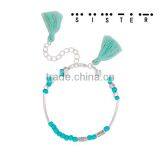Fashion Green Blue Tassel Copper Morse Code " SISTER " Bracelets thumbnail-3