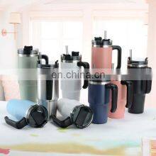 Metal Stainless Steel Insulated Vaccumm Travel Mug Tumbler With Straw and Handle for Coffee and Beer thumbnail-2