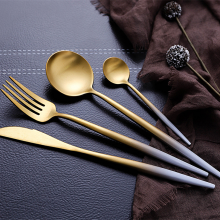 Portugal Style Light Blue and Matte Gold Flatware Cutlery Set Luxury Stainless Steel Spoon Fork Knife Stainless Steel Cutlery thumbnail-3