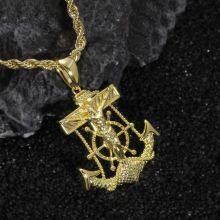 New Trend of Personalized & Fashionable Hip-Hop Jewelry Gifts: New Brass Gold-Plated Inlaid Zircon Portrait & Anchor Pendant thumbnail-3